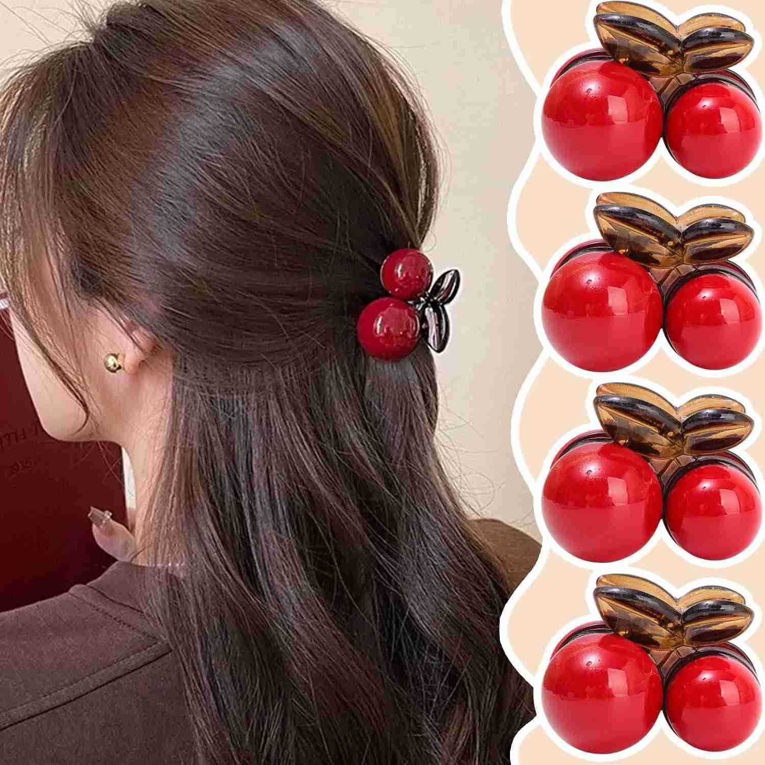 Cherry Red Bow Velvet Texture Elegant Hair Clip Fashionable Versatile Edge Hairpin Sweet Cool Hair Accessory for Girls U250807