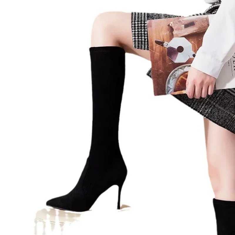 5 Knee High Boots European and American Sexy Thin High Heel LG Boots Ladies Elastic Pointed Toe Modern Boots 2024 XJ250807
