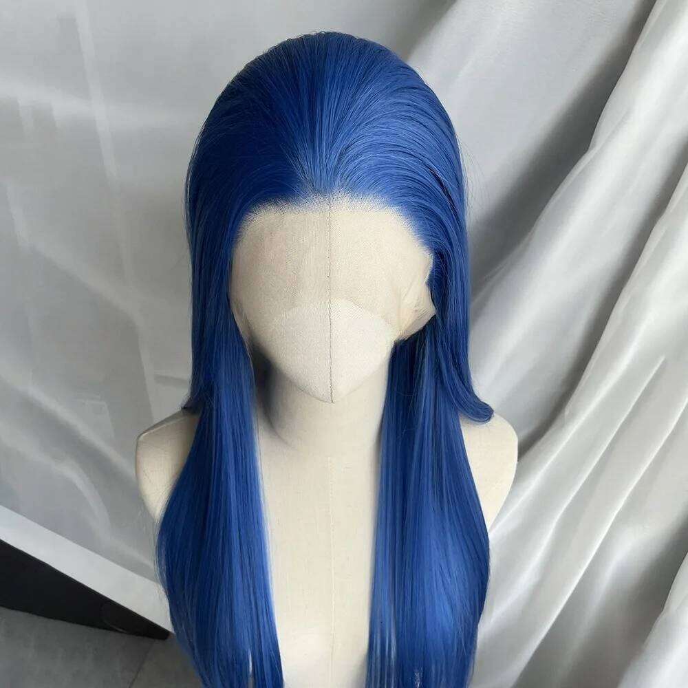 Royal Blue Lace Front 13*4 Long Straight Hair Heat-Resistant Fibers High Quality Synthetic Wig Cosplay Jinx Wigs