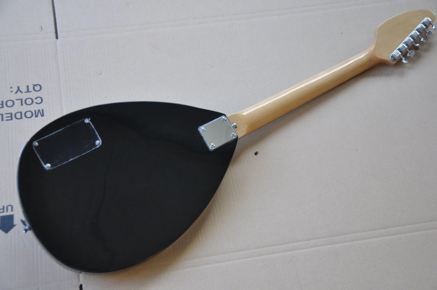 Custom Hutchins Brian Jones 1960s PGW Teardrop Electric Guitar, Flame Maple Top, Sunburst, Bigsb Tailpiece, 3 Pickups