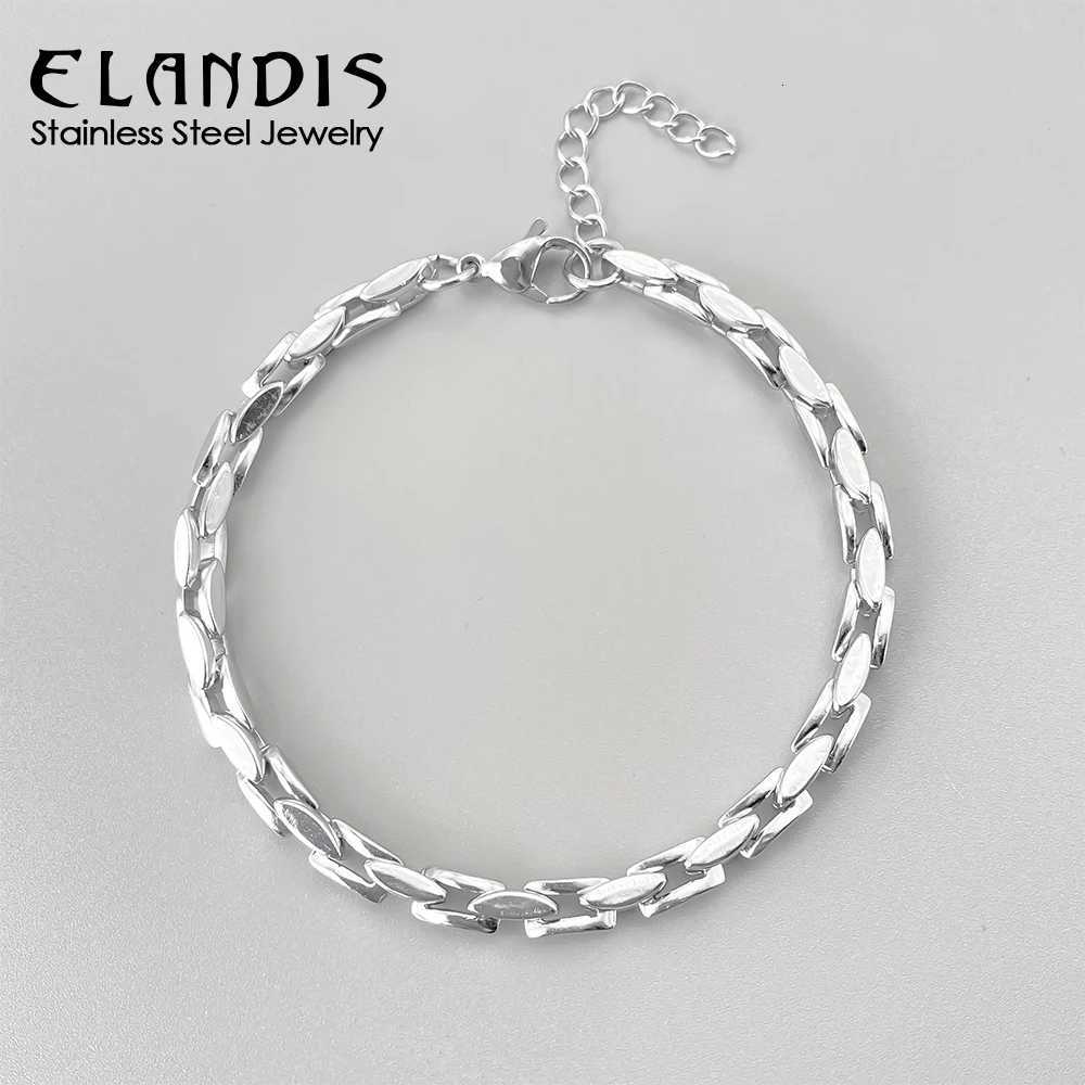ELANDIS 5mm Stainless Steel Square Chain Bracelet Men Punk Rock Boy Chunky Metal Jewelry Wristband Hand Chain W250807