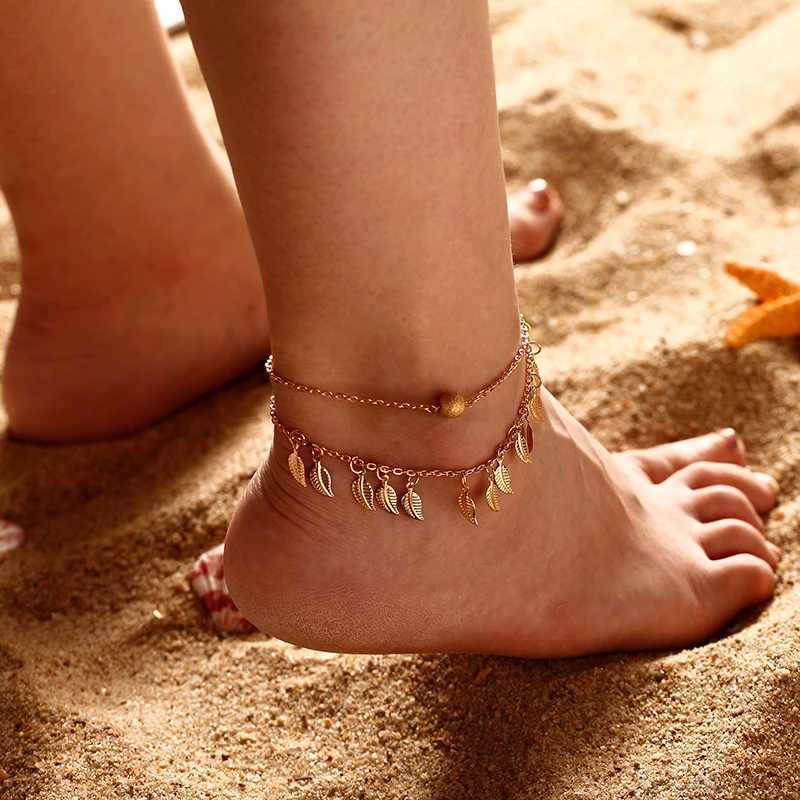 New European and American selling beach anklet simple double tassel ethnic style women small foot AccESSories Jewelry Y250805