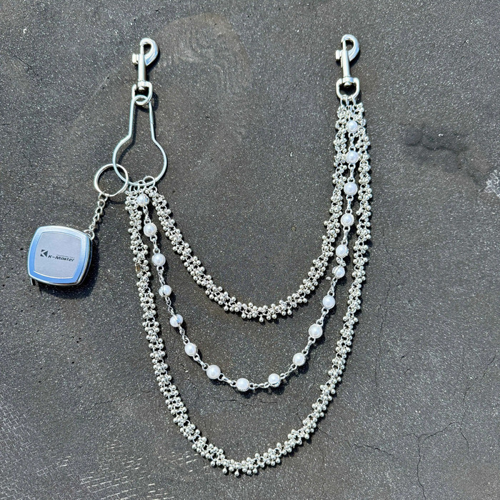 Retro punk jeans pants chain mens and womens accessories metal pearl belt chain personalized bag chain 250806