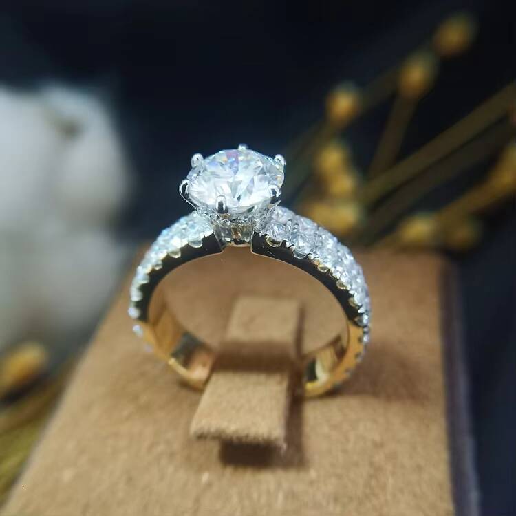 Custom Handmade Deluxe Wide Band 2CT Moissanite 14K Yellow Gold Wedding Ring Fine Jewelry Diamond Rings