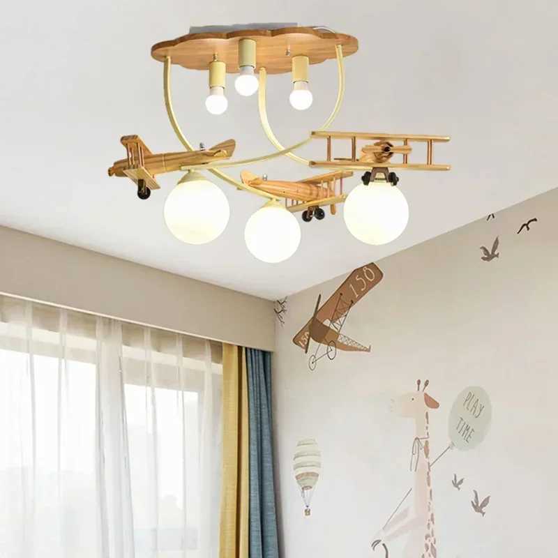 Airplane Chandelier Ceiling Lamp Wooden Airplane Pendant Light for Nursery Room Childrens Bedroom Indoor Home Decor Kids Lamp X250807