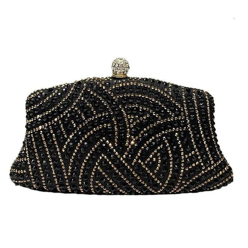 Black Glittering Elegant Rhinestone Clutch - Evening Bag For Women (Wedding Purse, Fashionable Party Handbag)