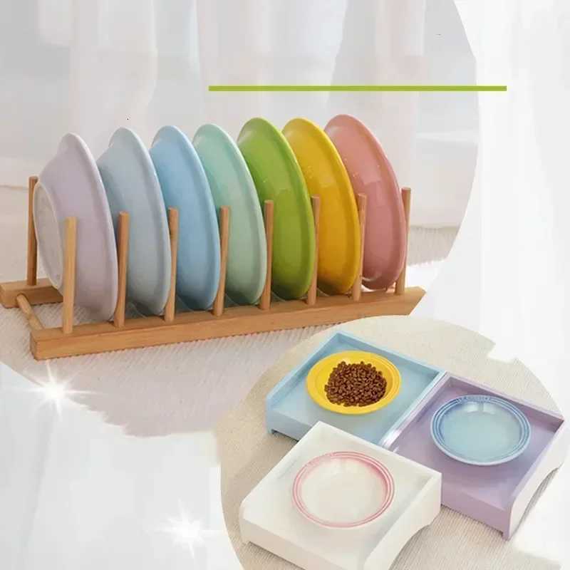 Extra Wide Raised Cats Food BowlElevated Pets Bowls Anti-Vomiting Cat Feeder Whisker Stress-Free Dog Ceramic Cat Feeding Bowls Y250806