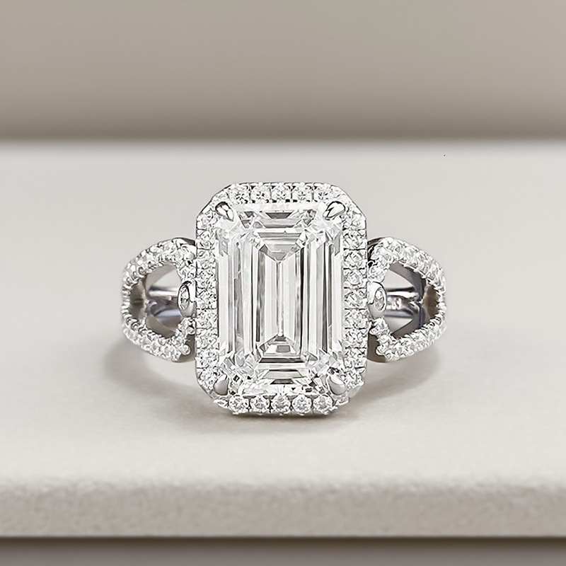 Hui Zhi Wing Jewelry S Silver Rectangular Pagoda Car Flat High Carbon 6 Luxurious Cluster Full mond Ring