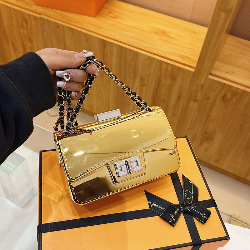 2024 New Solid Color Simple Fashion Casual Women's Bright Chain Laser Small Square Single Shoulder Crossbody Bag