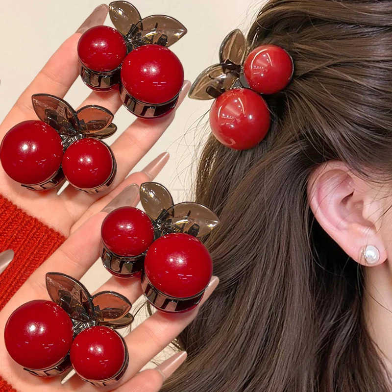 Cherry Red Bow Velvet Texture Elegant Hair Clip Fashionable Versatile Edge Hairpin Sweet Cool Hair Accessory for Girls U250807