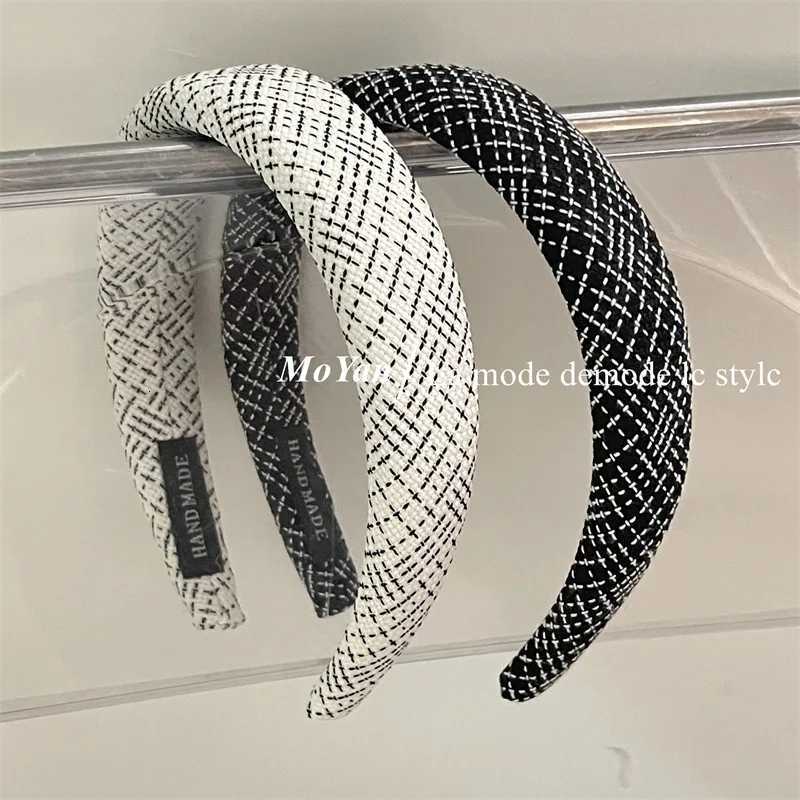 Sponge Hair Band for Girls latt check Hair ornaments Knit band Elegant Hair Hoops Y250807