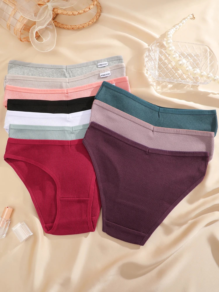 FINETOO 7Pcs Cotton M3XL Striped Underwear Womens Breathable Panties Sexy V Waist Comfortable Briefs Ladies Low Lingerie 250807