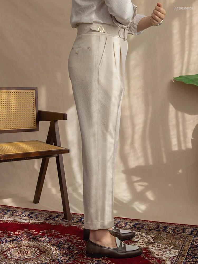 Men's Pants Naples Style Trousers Mens Casual Solid Color Pleated High Waist 2025 Spring Fall Trendy Slim Fit Straight