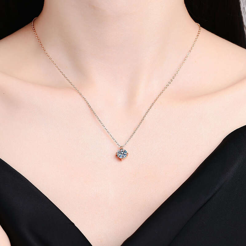 Live Iced Out VVS for Women D Color Necklace 1 ct Classic Four-Prong Moissanite Clavicle Chain