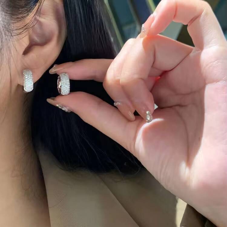 Made in China High End Earring 14k Real Gold with Iced Out 5rows Moissanite Diamond Hoop Earring for Trendy Lady Jewelry