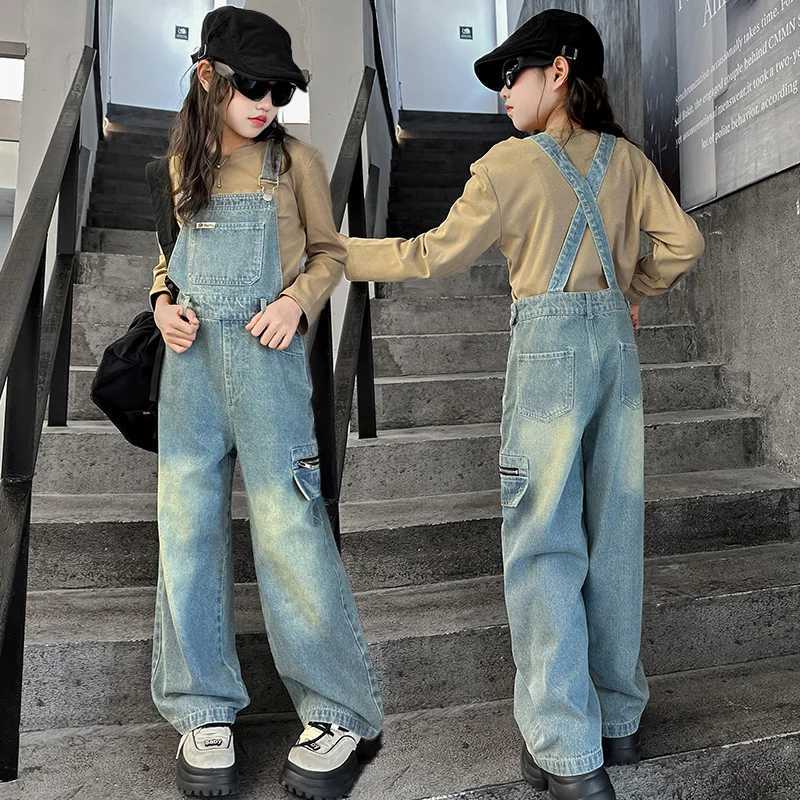 High Quality Children Bib Jeans Jumpsuit for Teenage Girl Casual Denim Suspender Overalls Kids Fashion Stylish Dungarees 5-14Y y250807