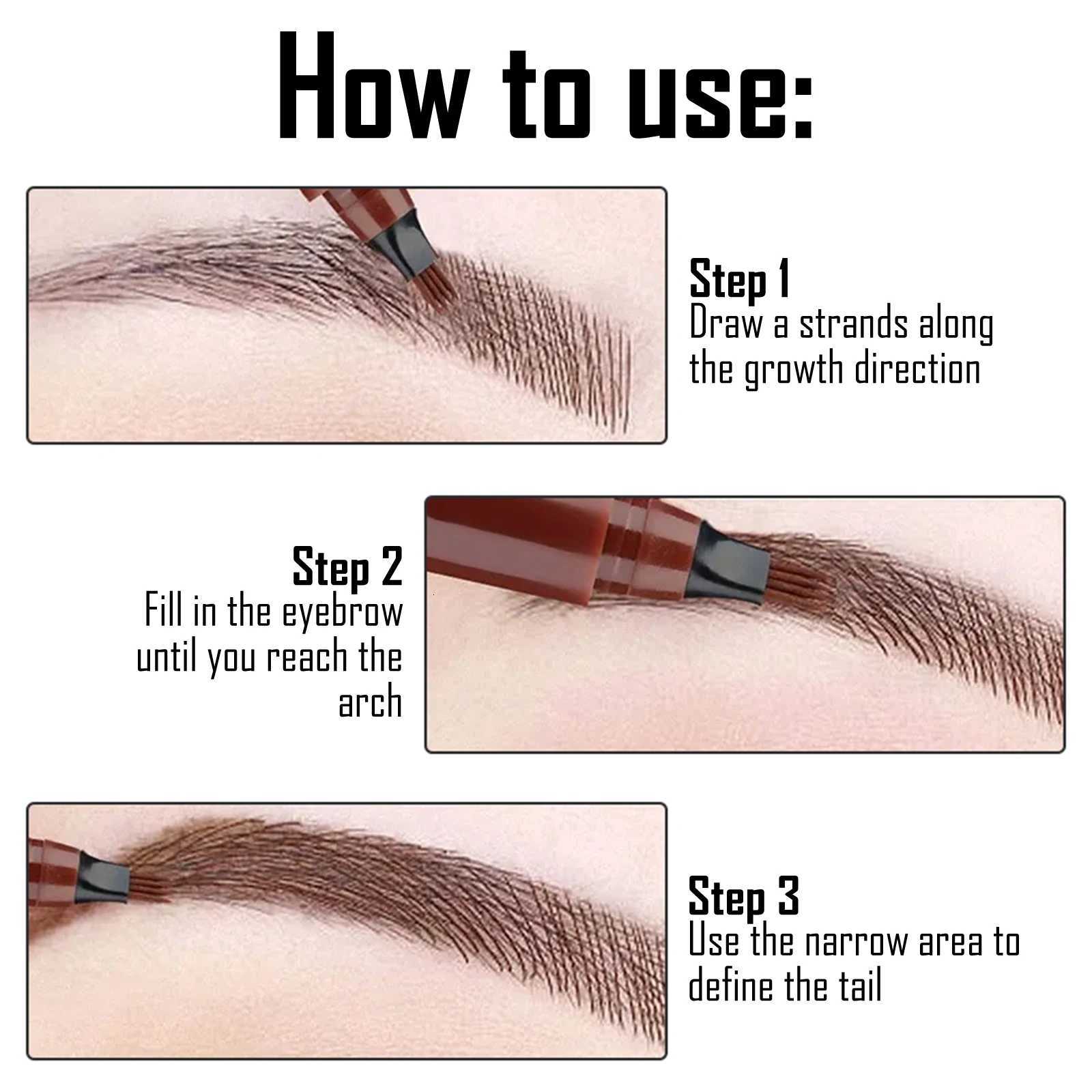 4 Forks Eyebrow Pencil Waterproof Long Lasting Dark Gray/Red Brown NO Smudging Eyes Liquid Eye Brows Pen Female Makeup Products W250807