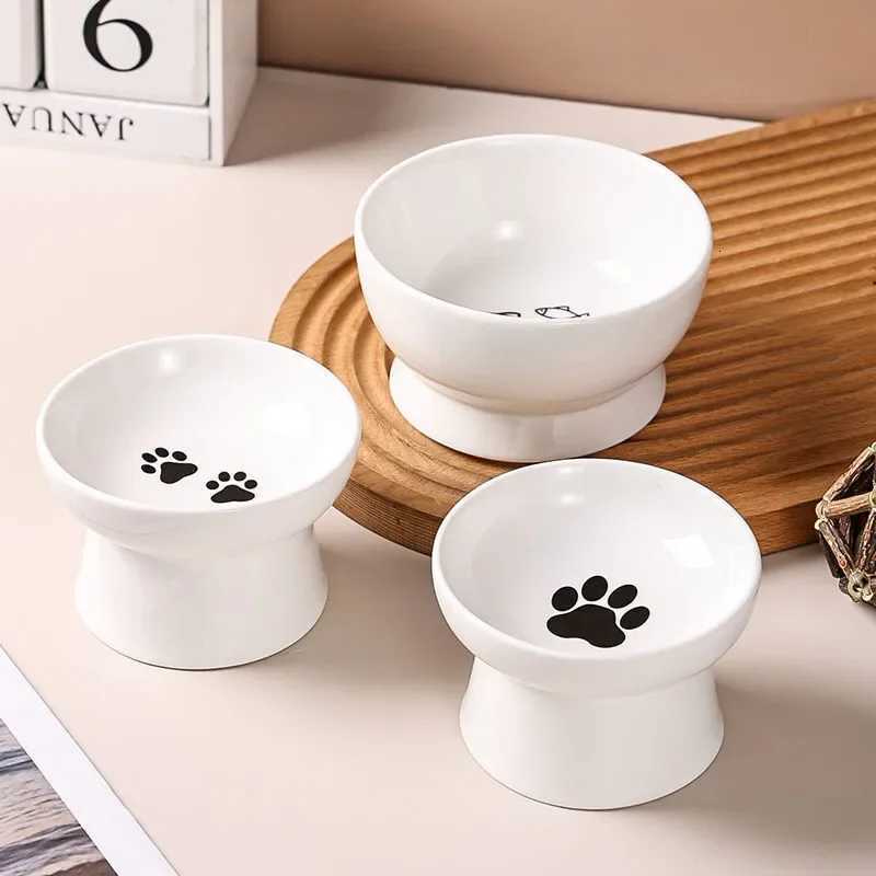White Ceramic Pet Bowl with Claw Print Pattern Anti Slip Safety Drink Water and Eat Bowl for Dog Cat Pet Supplies Accessories Y250806