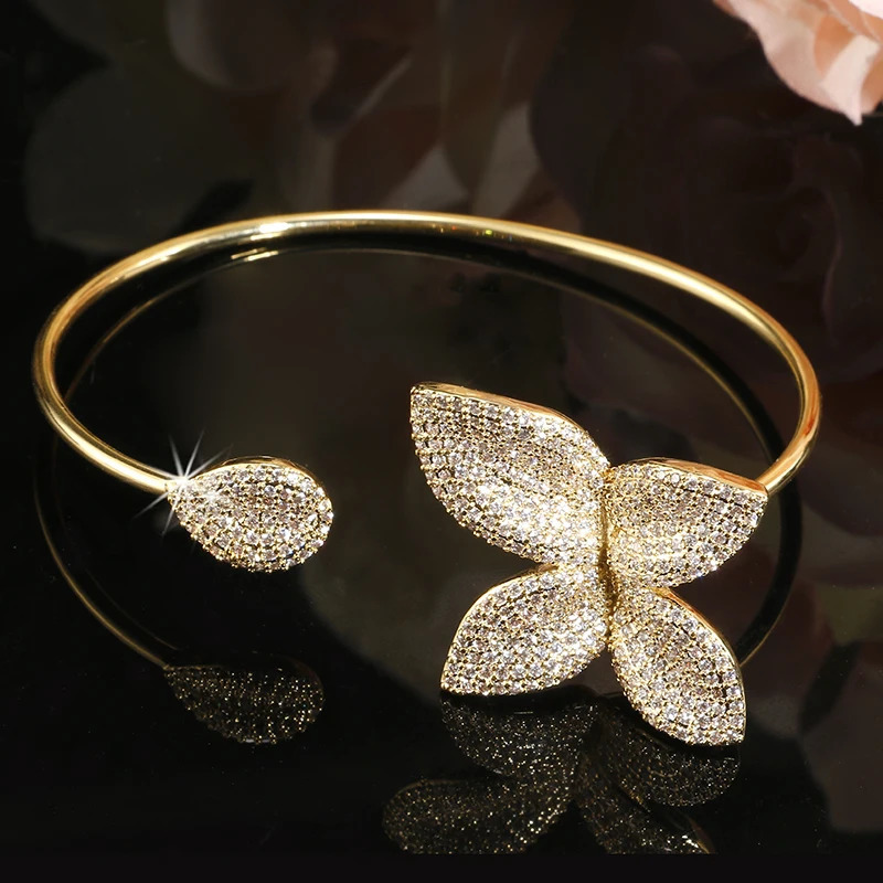 ZAKOL Classic Micro Paved Full Cubic Zirconia Leaves Cuff Bracelet Bangle for Women Dubai Bridal Jewelry 2025 250805