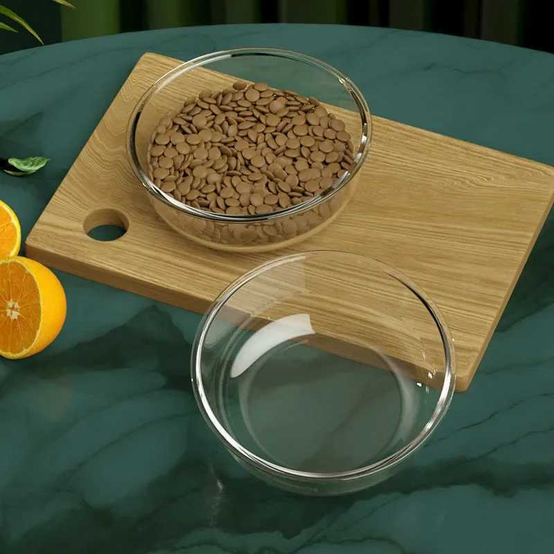 Fashion Cat Accessories Cute Pet Food Feeder Glass Dog Double Bowl Pet Bowls with Golden Stand Raised Cat Bowls Dog Water Bowl Y250806