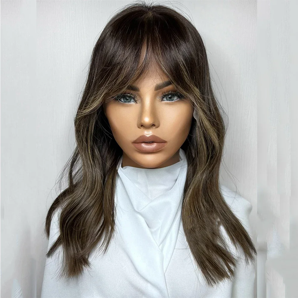 Natural Highlight Blonde bob 14 inch Long Wave full lace front Human Hair With BabyHair Bangs HD Lace European Hair