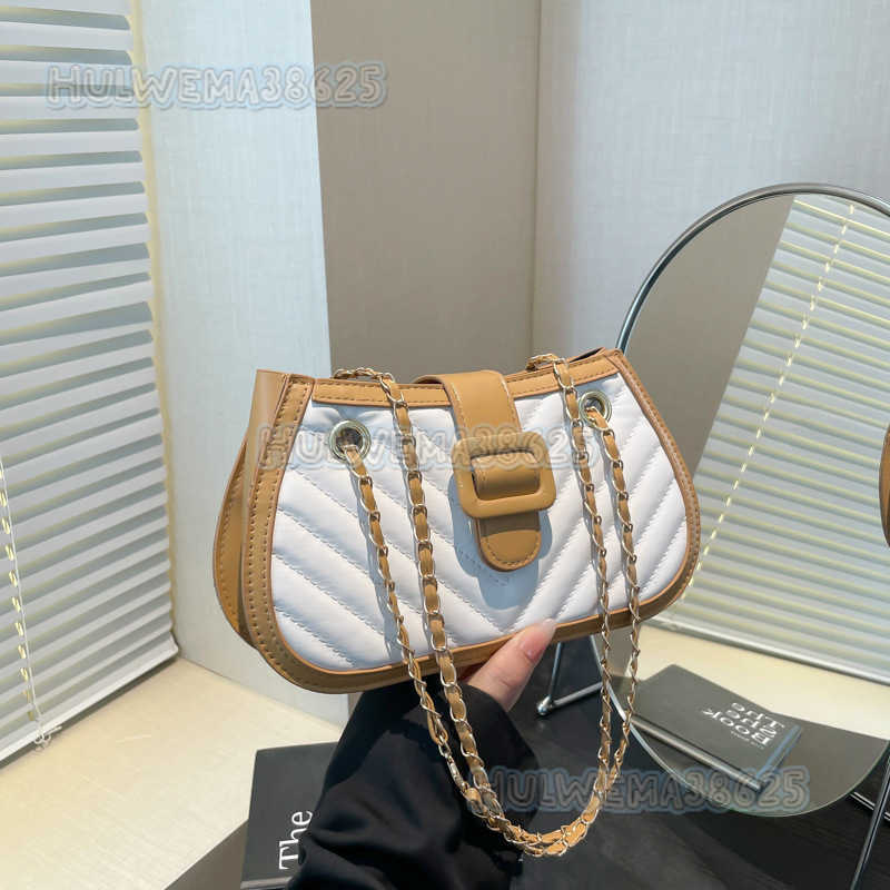 Gentle Fashion Texture Patchwork Chain Shoulder Bag for Women 2025 Spring Summer New Versatile Crossbody Bag Small Square Bag H250806