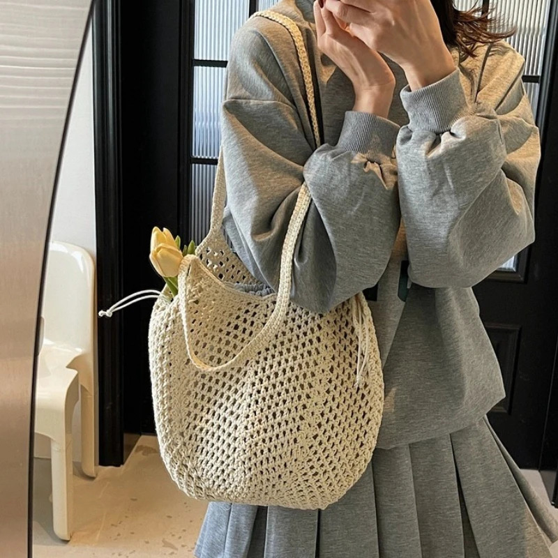 2025 Latest Summer Beach Straw Woven Tote Bag For Women 2IN1 Hollowout Lightweight Large Capacity Shopper Shoulder Female 250801