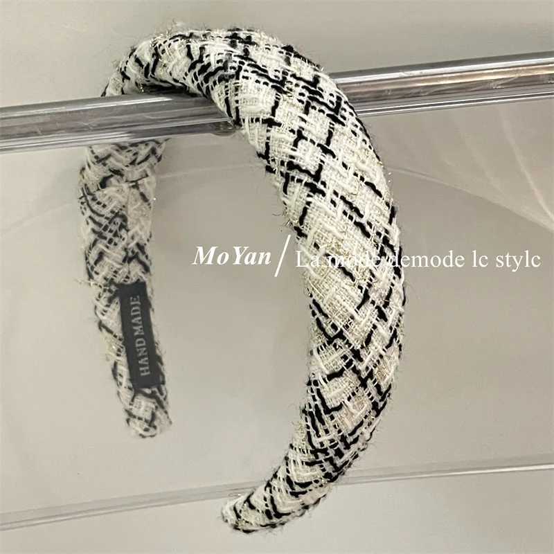 Sponge Hair Band for Girls latt check Hair ornaments Knit band Elegant Hair Hoops Y250807