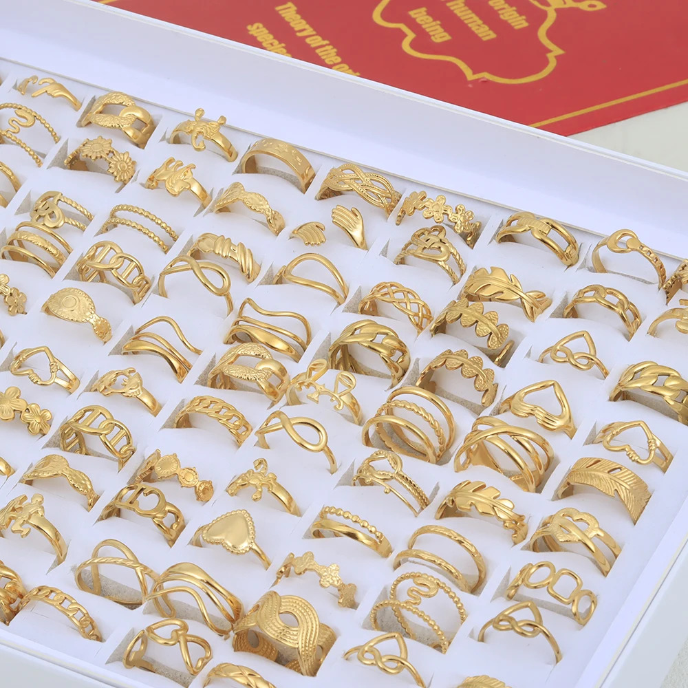 20 Pieces/Lot Vintage Adjustable Stainless Steel Rings Mixed Oil Pressure Steel Men and Women Couple Finger Ring 250730