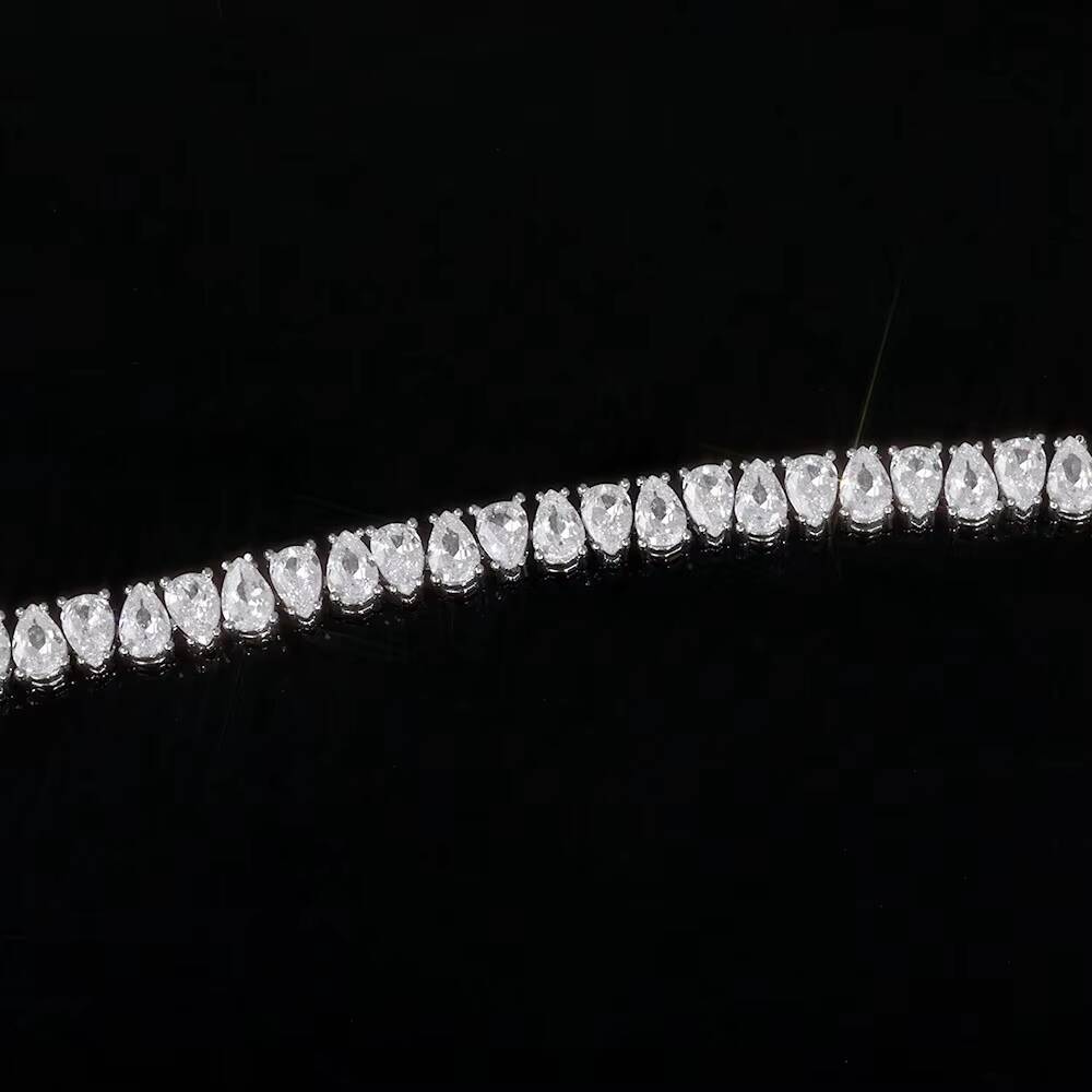 Silver Plated Hiphop Jewelry Teardrop Shaped Diamond Tennis Chain Bracelet Iced Out Cubic Moissaniteia Womens Tennis Bracelet