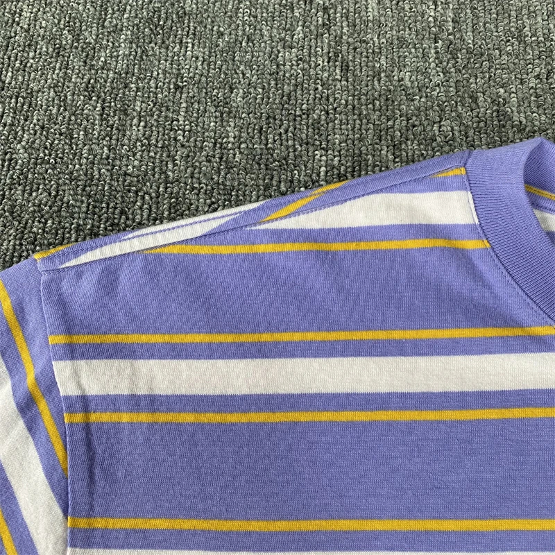 Drew House New Mens Clothing Striped purple T shirt men's and women's printed loose short sleeve T-shirt Designer luxury