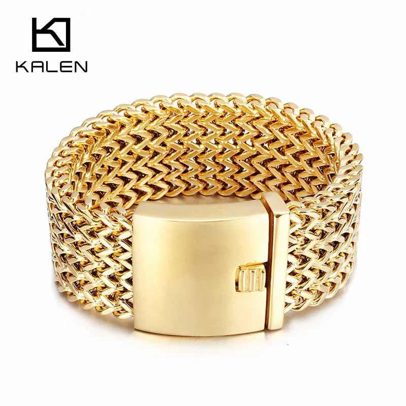 KALEN Stainless Steel Link Chain Bracelets High Polished Dubai Gold Color Mesh Bracelets Men Cool Jewelry Accessories Gifts 250805