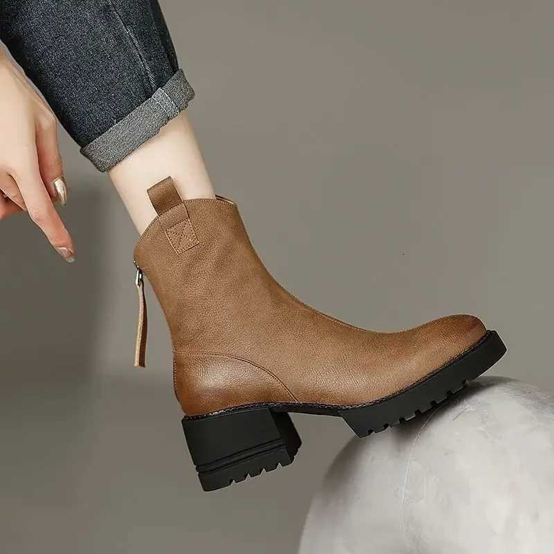 Leather Womens Ankle Boots New In Round Toe Spring 2024 Booties Hot High Quality PU Leather Female Short Shoes Sale Y2K Boot 39 XJ250807