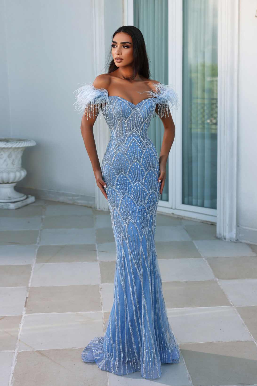 Modern Feather Mermaid Evening Dress Beading Off Shoulder Sleeveless Prom Gowns Zipper Floor Length Party Dresses Customized
