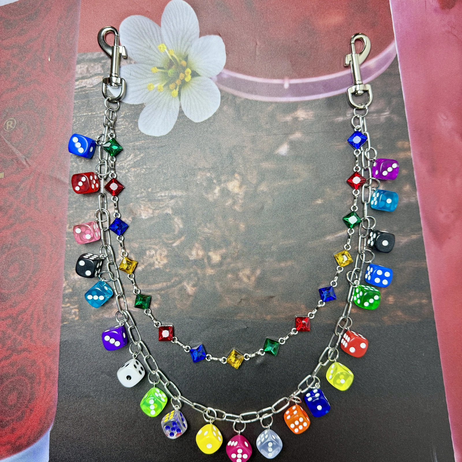 Hip-Hop Punk Trouser Chain Multi-Color Dice Double-Layer Trendyy Mens and Womens Party Waist Accessories 250805