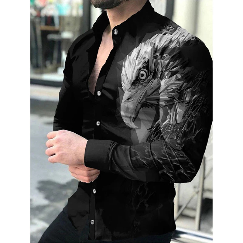 Funny 3D Lion Print Men Longsleeved shirt Fashion Animal Pattern TShirt Casual Lapel Loose Tops Mens Social Shirt y2k Clothes 250807