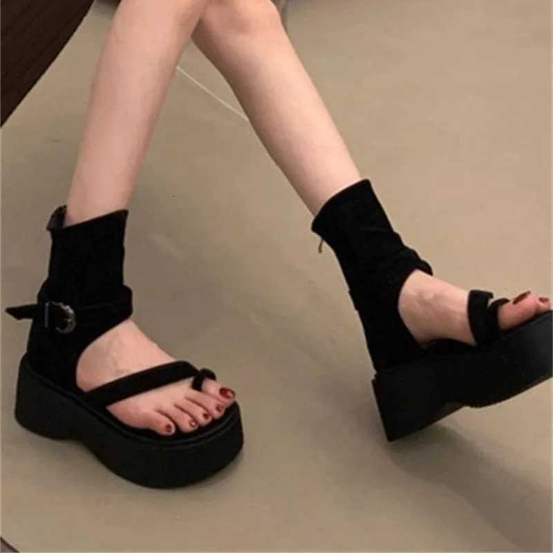 Thick Heel Roman Booties Womens Fi Toe Cover High Top Sandals Heightening Zipper Short Boots Summer Women Shoes Size 40 XJ250807