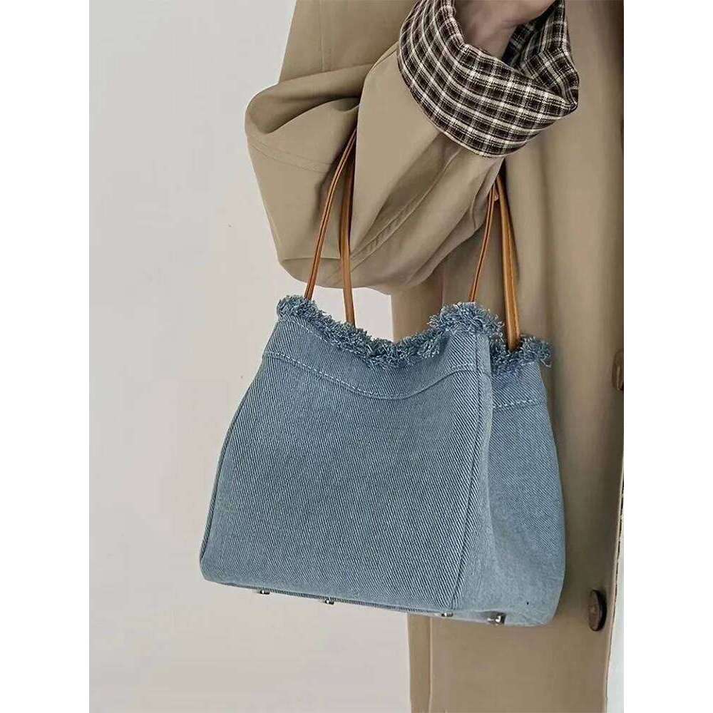 Denim Bucket Bag New Women s Foldable Stretchable Magnetic Buckle Handbag Street Trend Personalized Small Square Bags