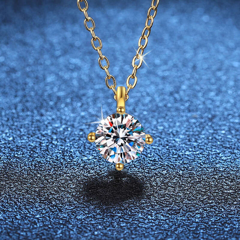 Live Iced Out VVS for Women D Color Necklace 1 ct Classic Four-Prong Moissanite Clavicle Chain