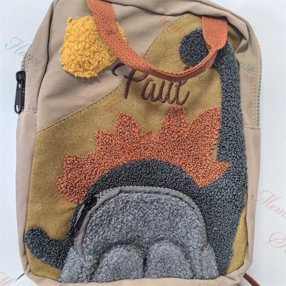 New Infant Cartoon Dinosaur Bag Custom Name Childrens Day Gift Animal Backpack Personalized Embroidered Name Kids Schoolbags G250807