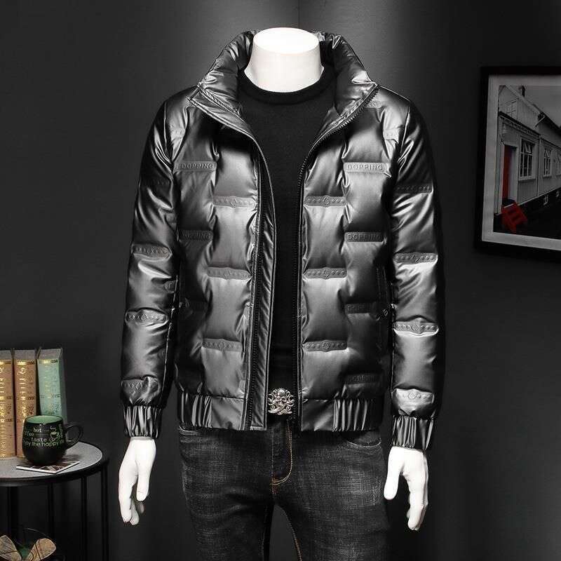 Winter thickened men's trendy fashion stand-up collar shiny Coat warm short jacket