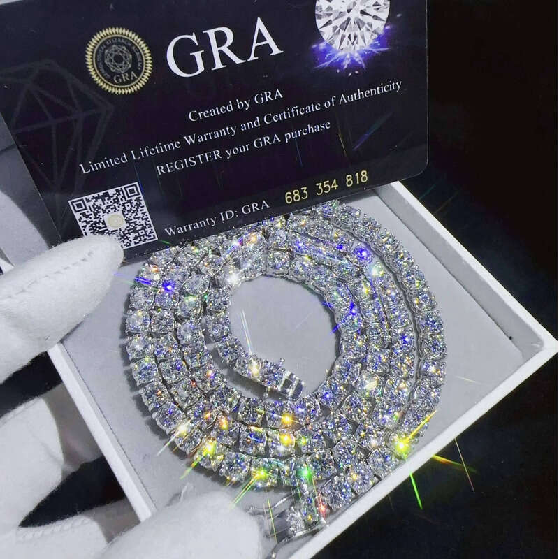 Fashion Jewelry Hip Hop Necklace Pass Dia Tester 5mm Vvs Moissanite Iced Out Tennis Chain for Men Women