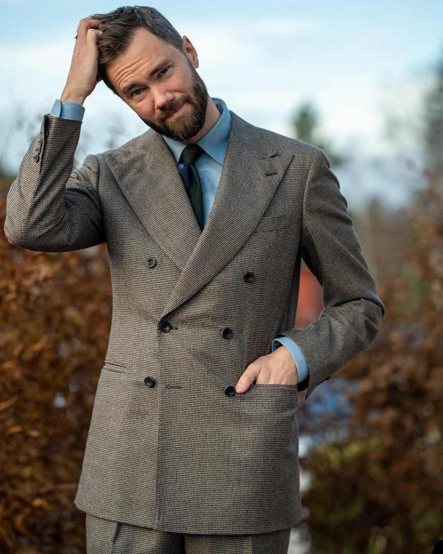 Autumn Winter New Woolen Men's Suit 2 piece Set Tailored suit jacket suit pants Beige Black Men's business suit