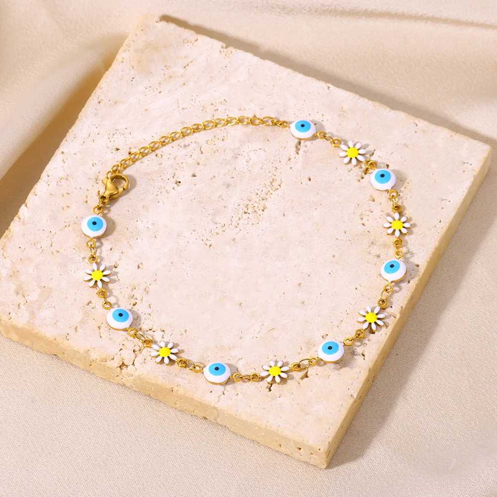 Devil Eye Anklet Colorful Flower Ankle Beads Anklets For Women Stainless Steel Jewelry New In 2024 Foot Women Y250805