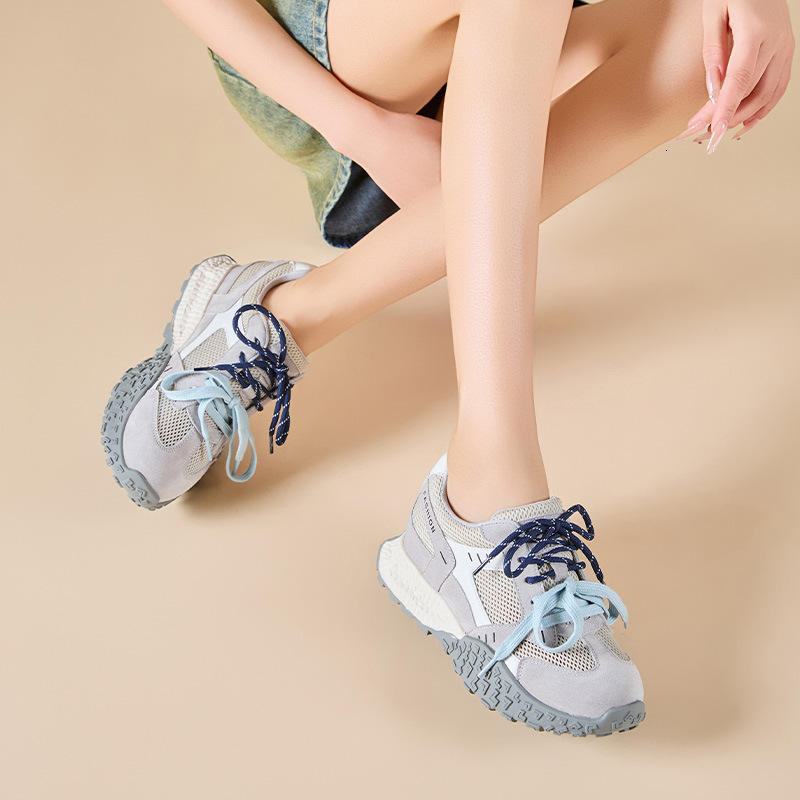 Mesh breathable thick sole Dexun shoes soft sole comfortable 2025 designer's new women's height increasing shoes