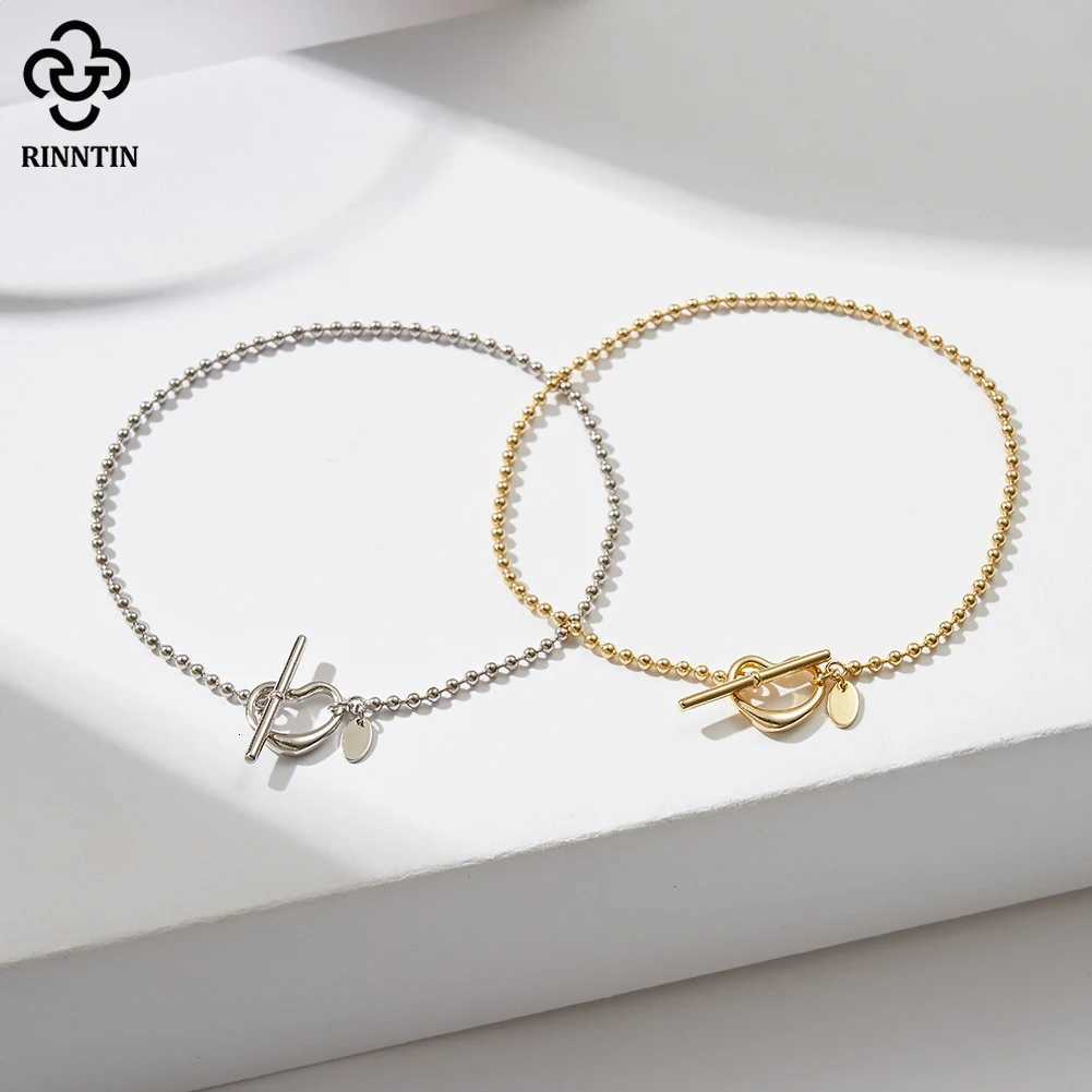 Rinntin Genuine 925 Sterling Silver Heart Toggle Clasp Foot Ankle 2.0mm Bead Anklet for Women with Straps chain Jewelry SA68 Y250805