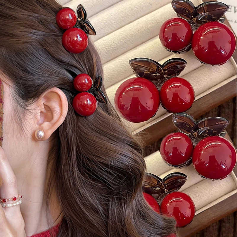 Cherry Red Bow Velvet Texture Elegant Hair Clip Fashionable Versatile Edge Hairpin Sweet Cool Hair Accessory for Girls U250807