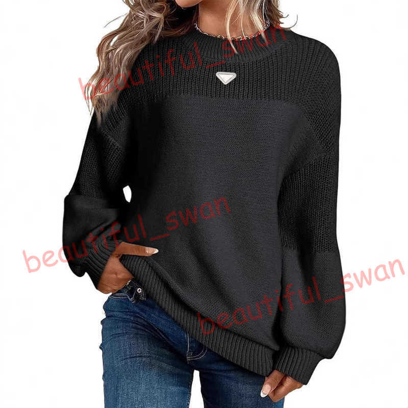 Designer Women's Sweaters 2025 Autumn Winter New Solid Color Lantern Sleeve Pullover Round Neck Long Sleeve Knitted Sweater Women's Sweater HIWQ