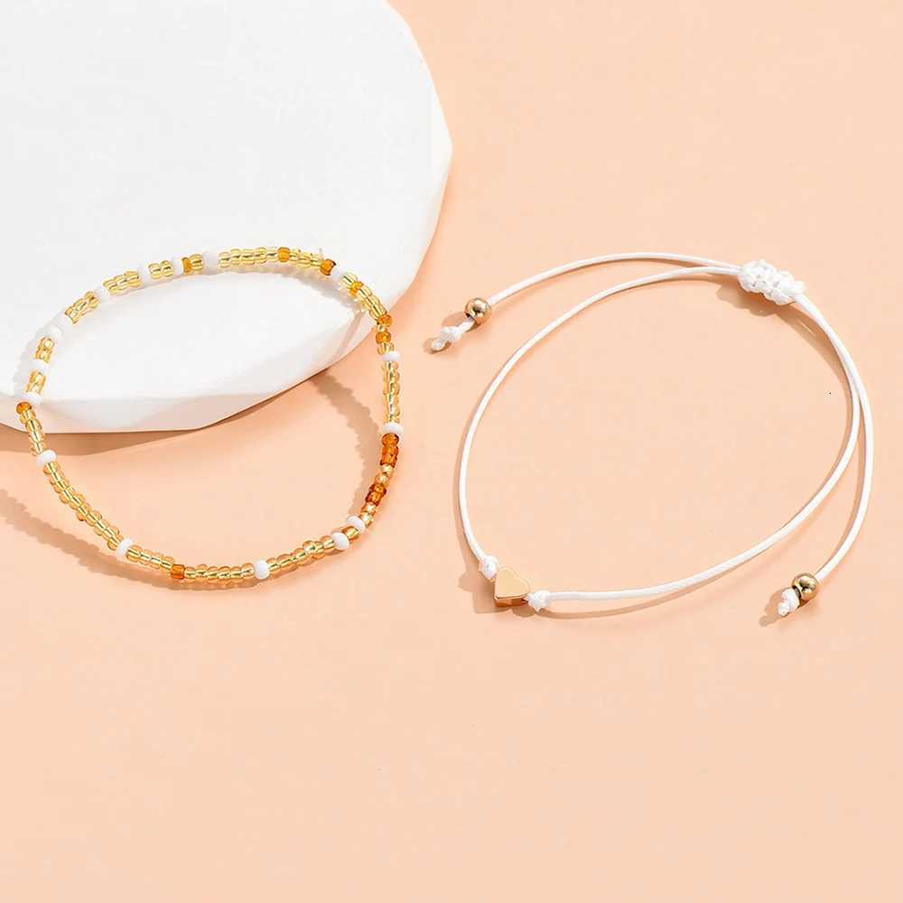 Boho Anklet Foot Colorful Beads Chain Summer Heart Pendant Charm Anklet Sandals Barefoot Beach Foot Bridal Jewelry J027 Y250805