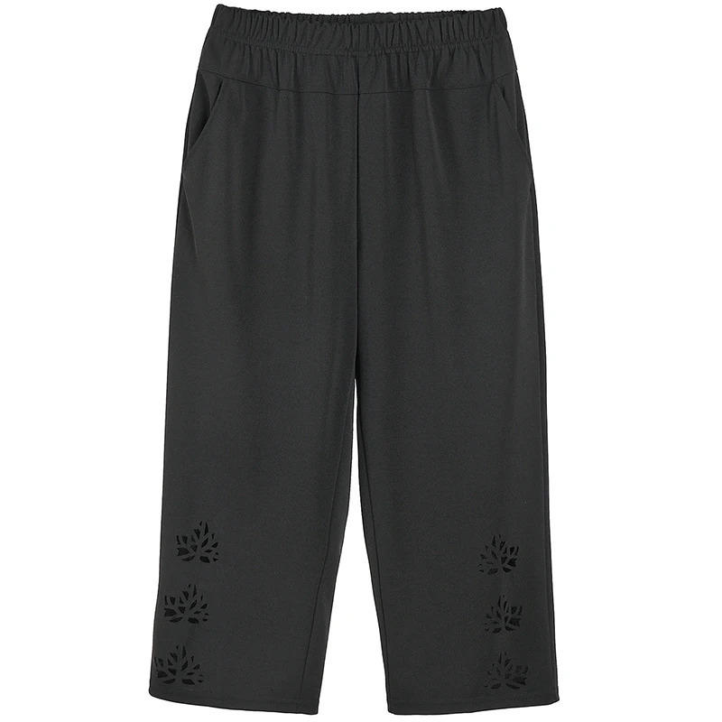Summer Hollow Calf Pants 2025 Womens Fashionable Thin Outdoor Clothing Elastic Waist Plus Size Casual Office 250805